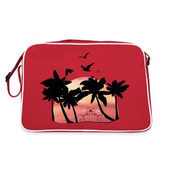 Pink Rosa Flamingo - Sommer Holiday Illustration - Retro Tasche - Rot/Weiß - Hinten
