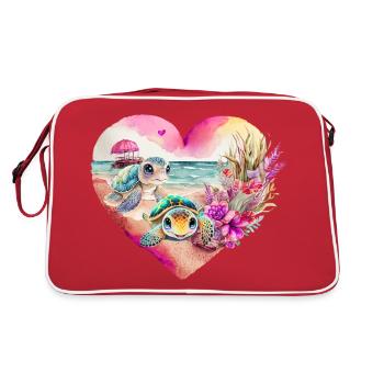 Turtles having fun on the beach. - Retro Bag - red/white - Back