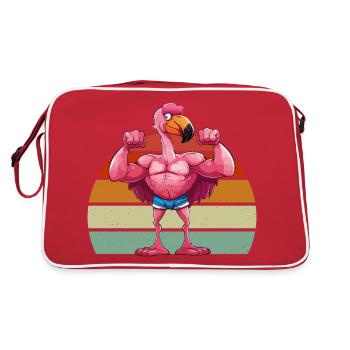 Flamingo Muskeln Fitness Bodybuilding Kraftsport - Retro Tasche - Rot/Weiß - Hinten