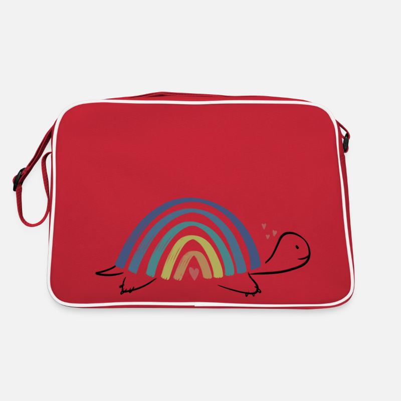 Schildkröte Regenbogen - Retro Tasche - Rot/Weiß
