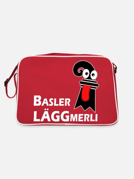 Basler Läggmerli - Frecher Baslerstab mit Zunge - Retro Tasche - Rot/Weiß - Hinten