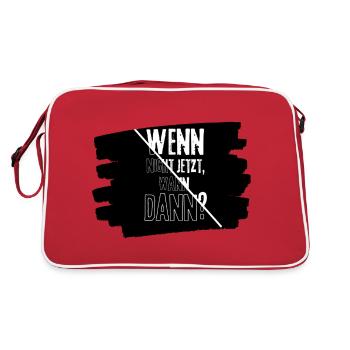 Motivation "Wenn nicht jetzt, wann dann?" - Retro Tasche - Rot/Weiß - Hinten