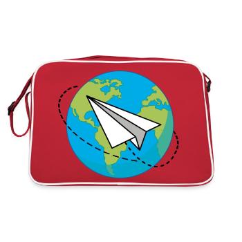 Planète Terre avec un avion en papier - Sac Retro - rouge/blanc - Dos