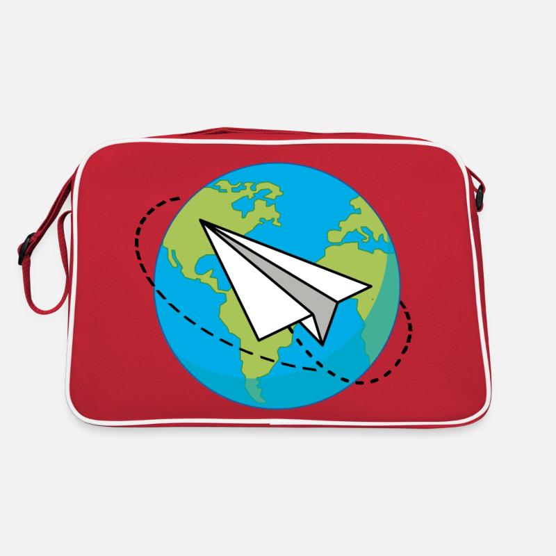 Planète Terre avec un avion en papier - Sac Retro - rouge/blanc