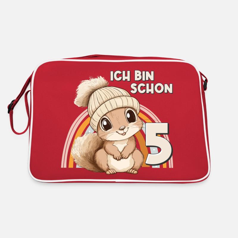 5. Geburtstag Eichhörnchen Regenbogen Süß Niedlich Retro Tasche