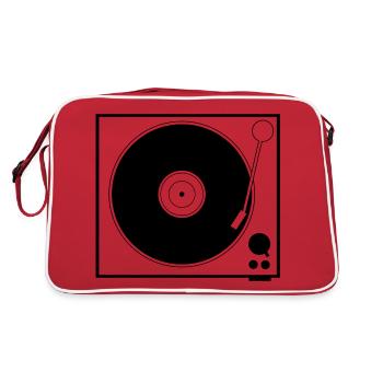 Turntable Design für Vinyl Fans, DJs und DJanes - Retro Tasche - Rot/Weiß - Hinten
