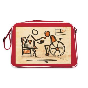 geriatric nurse, caregiver, caregiver, wheelchair - Retro Bag - red/white - Back