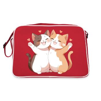 Chats, Amour, Joie, Câlin, Câlin, Coeur, Mignon - Sac Retro - rouge/blanc - Dos