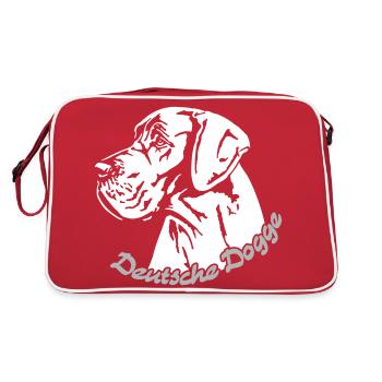 Deutsche Dogge hell - Retro Tasche - Rot/Weiß - Hinten