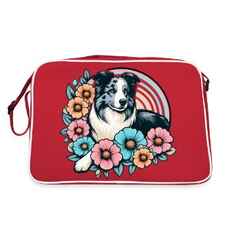 Border Collie Rétro Pastel Floral Bleu Merle - Sac Retro - rouge/blanc - Dos