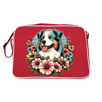 Australian Shepherd blue merle Pastel Retro Flowers - Retro Bag - red/white - Back
