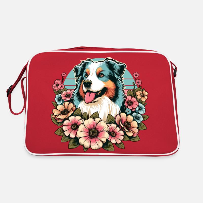 Australian Shepherd blue merle Pastel Retro Flowers Retro Bag