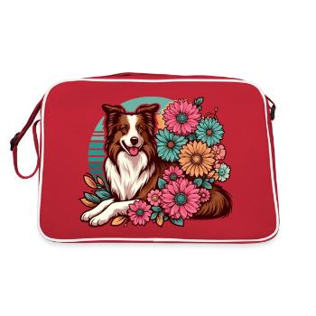 Border Collie Retro Pastel Floral Red Brown - Retro Bag - red/white - Back