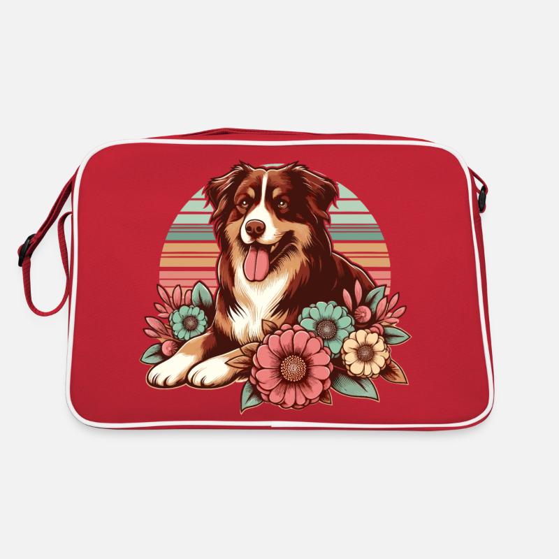 Australian Shepherd red tri Pastel Retro Blumen Retro Tasche