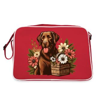 brauner Labrador Retriever Cottage Core Blumen - Retro Tasche - Rot/Weiß - Hinten