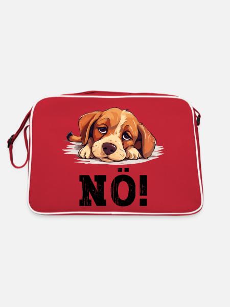 Hund Nö Einfach Nö No Nein Hündchen Lustig Spruch - Retro Tasche - Rot/Weiß - Hinten