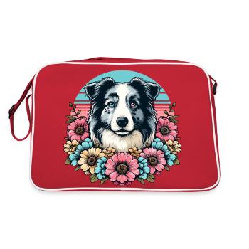 Border Collie Rétro Pastel Floral Bleu Merle - Sac Retro - rouge/blanc - Dos