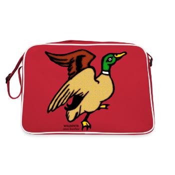 Wildente Anas Boschas wild Ente Erpel illustration - Retro Tasche - Rot/Weiß - Hinten