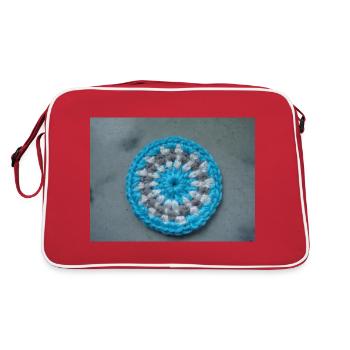 A mandala blue and grey made of wool - by Lillrose - Retro Bag - red/white - Back