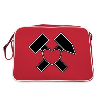 Erzgebirge Logo mit Hammer und Schlägel, Herz - Retro Tasche - Rot/Weiß - Hinten