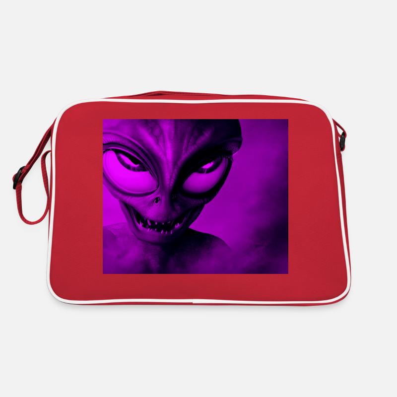 Alien with Sharp Teeth Design - Pink - Retro Bag - red/white