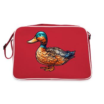 Eine farbenfrohe und gefiederte bunte Ente. - Retro Tasche - Rot/Weiß - Hinten