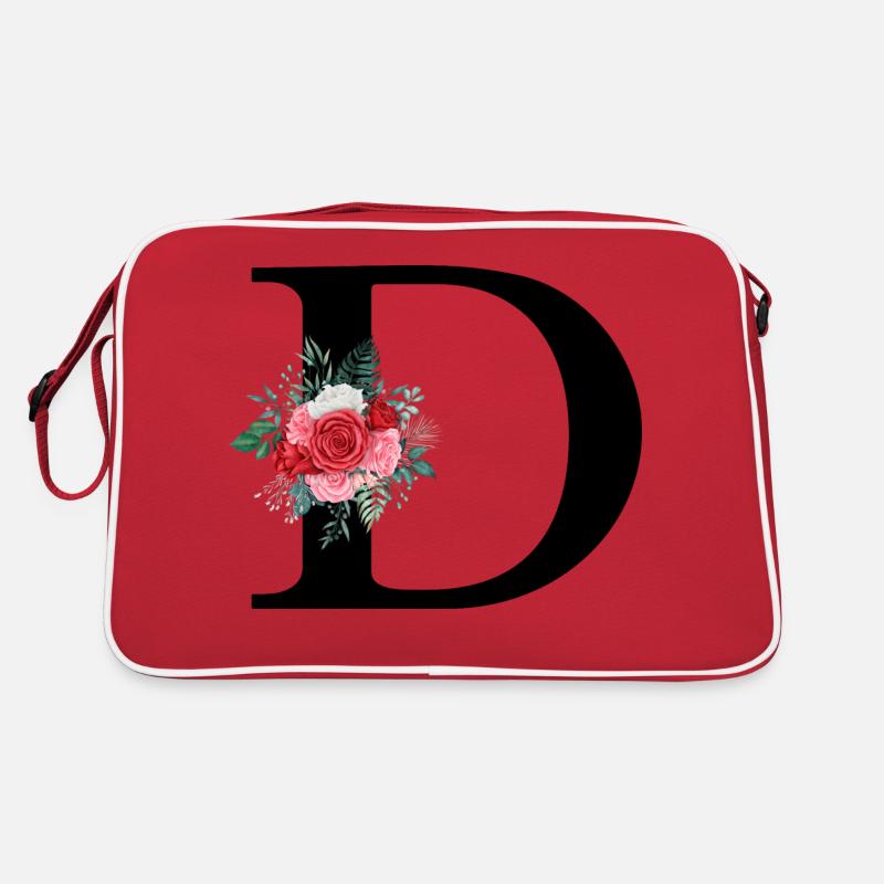 Roter Blumenbuchstabe D Retro Tasche