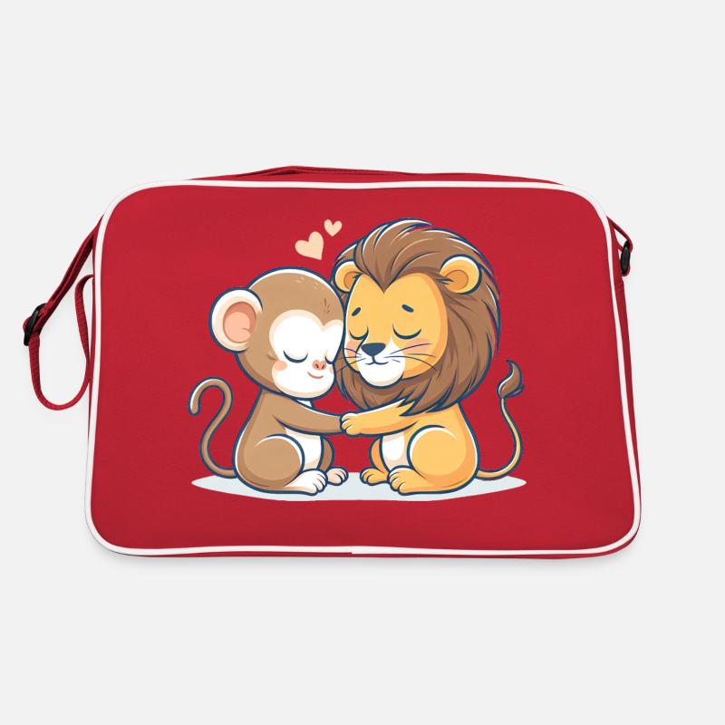 Cuddling Monkey And Lion In Love Retro Tasche