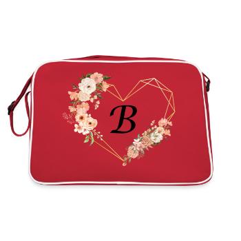 Buchstabe b florales goldenes Herz - Retro Tasche - Rot/Weiß - Hinten