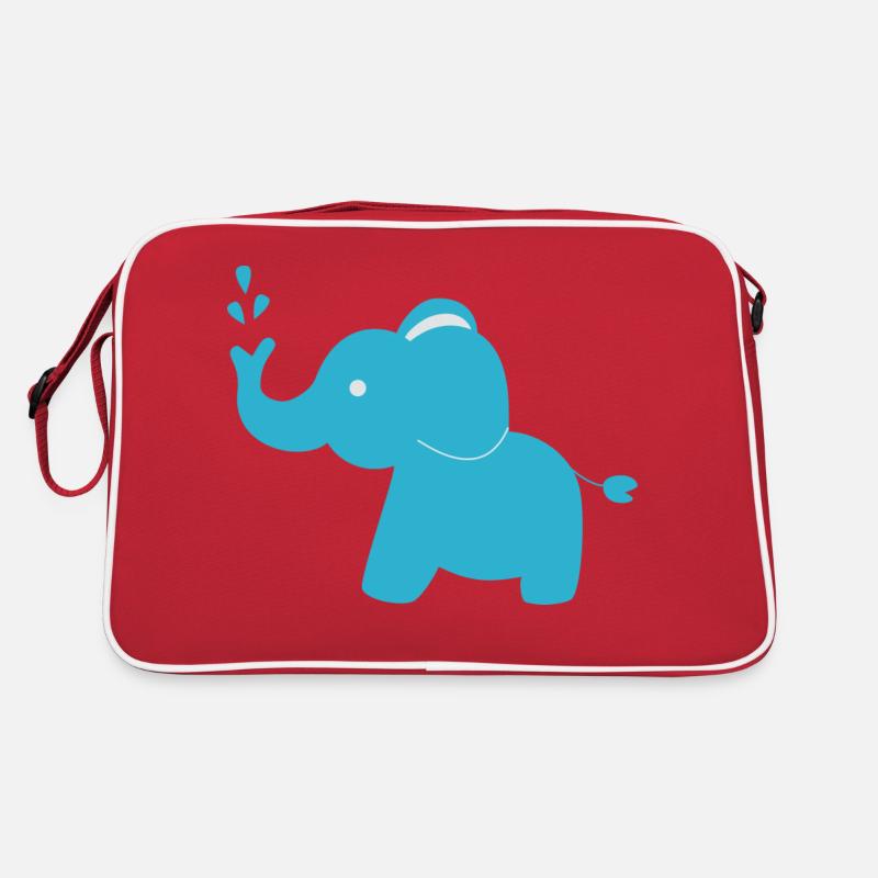 Elefant blau - Retro Tasche - Rot/Weiß