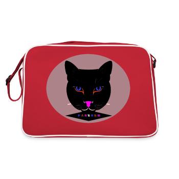 Farbige Rund Darstellung eines schwarzen Panters - Retro Tasche - Rot/Weiß - Hinten