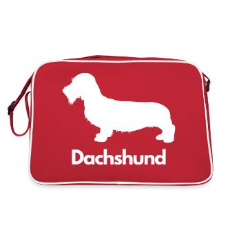 Dachshund, Dackel, Teckel, Rauhaardackel - Retro Tasche - Rot/Weiß - Hinten