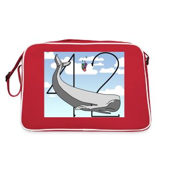 H2G2 Fan Art. Sperm whale and petunia falling. 42 - Retro Bag - red/white - Back