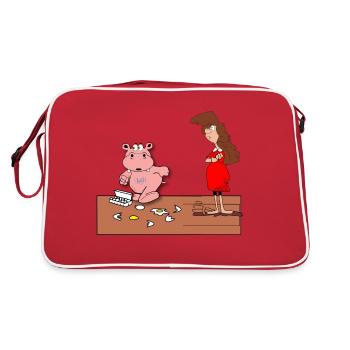 mama nilpferd haushalt alltag kaputt eier genervt - Retro Tasche - Rot/Weiß - Hinten