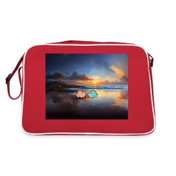 Hugadino, Dinos sur la plage, mignon dinosaure - Sac Retro - rouge/blanc - Dos