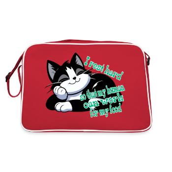 Un chat couché au repos. Un animal de compagnie paresseux. - Sac Retro - rouge/blanc - Dos