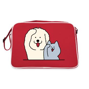 Hund und Katze - Retro Tasche - Rot/Weiß - Hinten