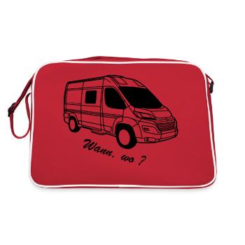 Kastenwagen Van mit Text "Wann, wo?" - Retro Tasche - Rot/Weiß - Hinten