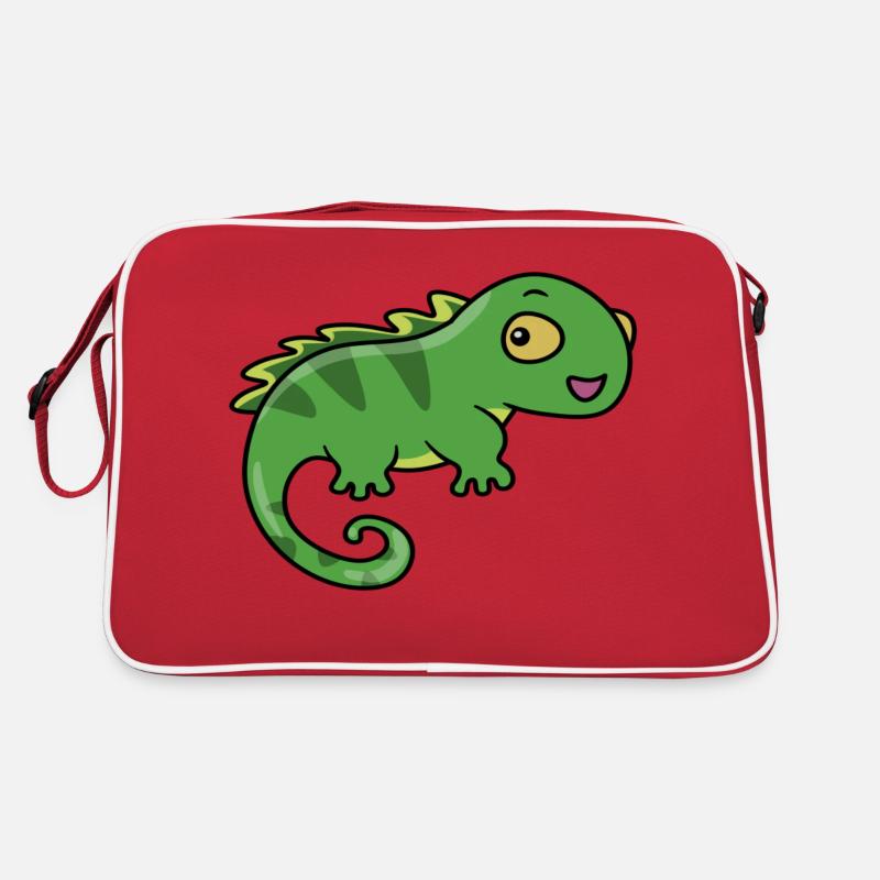 Grünes Kamelion - Retro Tasche - Rot/Weiß
