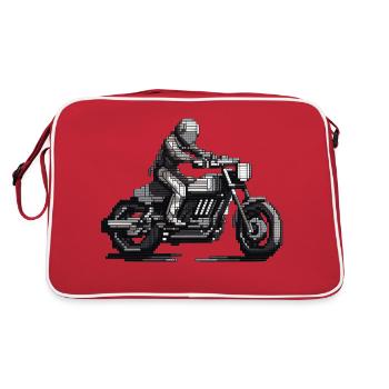 Un motocycliste assis sur sa moto en 8 bits - Sac Retro - rouge/blanc - Dos