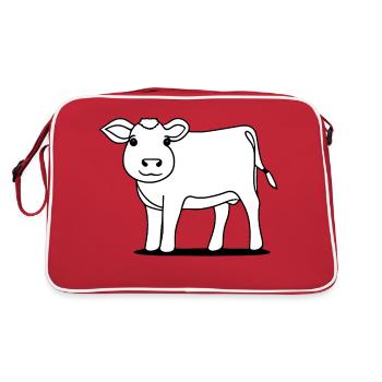cow cute animal farm animals funny cows new 11 - Retro Bag - red/white - Back