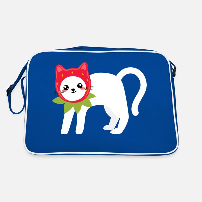 Cat In A Strawberry Pattern Hat Retro Bag