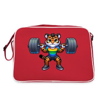 Rainbow Tiger Squatting In The Gym - Retro Bag - red/white - Back