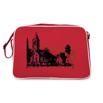 Alte Kirche in einem Dorf - Retro Tasche - Rot/Weiß - Hinten