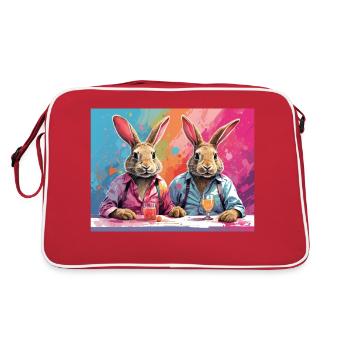 Comicstyle easterrabbits in a bar - Retro Tasche - Rot/Weiß - Hinten