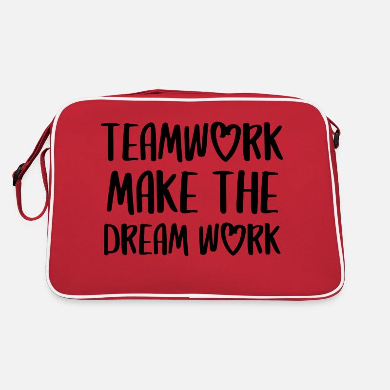 teamwork dream work Teamgeist Team Spruch Retro Tasche