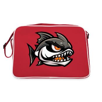Piranha Fische Comic - Retro Tasche - Rot/Weiß - Hinten