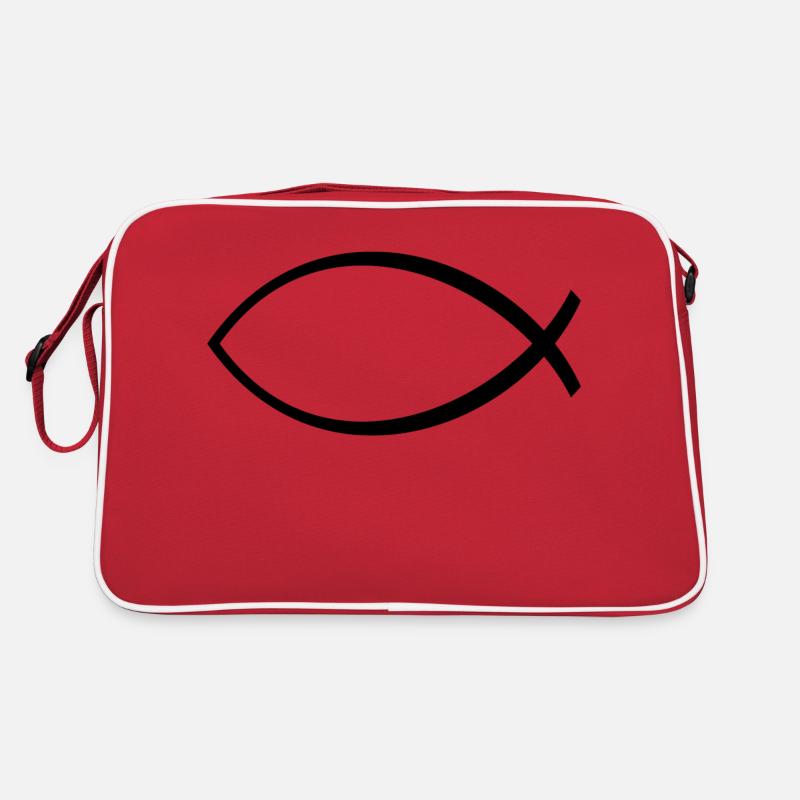 Ichthys Symbol - Retro Tasche - Rot/Weiß