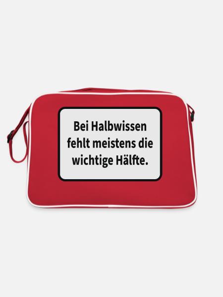 Halbwissen Humor, Lustige Sprüche - Retro Tasche - Rot/Weiß
