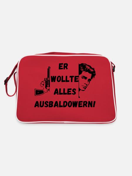 Er wollte alles ausbaldowern, Geschenk, lustig - Retro Tasche - Rot/Weiß - Hinten